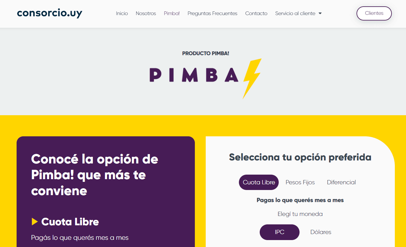Página de inicio de consorcio.uy con el botón de clientes arriba a la derecha